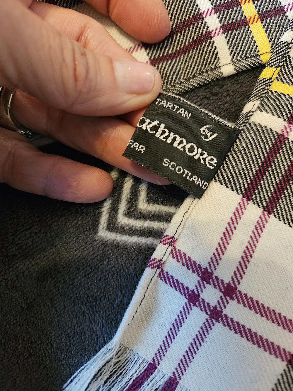 Strathmore Scotland Unisex 100% Wool Scarf  in Black, White, Yellow & Burgundy